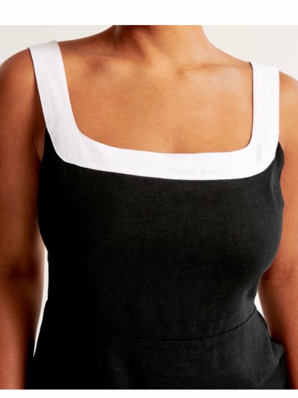 Abercrombie & Fitch Black/White Linen Wide Strap Mini Dress SZ L - Picture 4 of 10